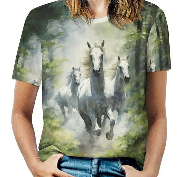 Cool Horse T-Shirts Casual T-Shirt Short Sleeve Women Trendy Tshirt Beach Custom Tops