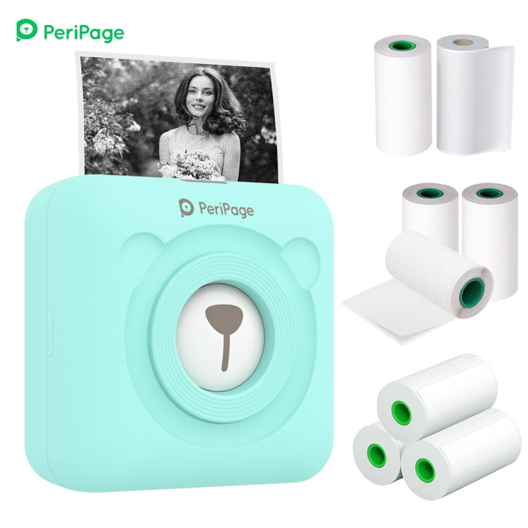 PeriPage Thermal Printer Pocket Wireless BT Picture Photo Label Memo  Receipt Paper Printer,Mint Green