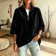 thumbnail image 5 of GZMOALH Women's Velvet Quarter Zip Top, Mock Neck 3/4 Sleeve Loose Fit Casual Pullover Sweatshirt, 5 of 5