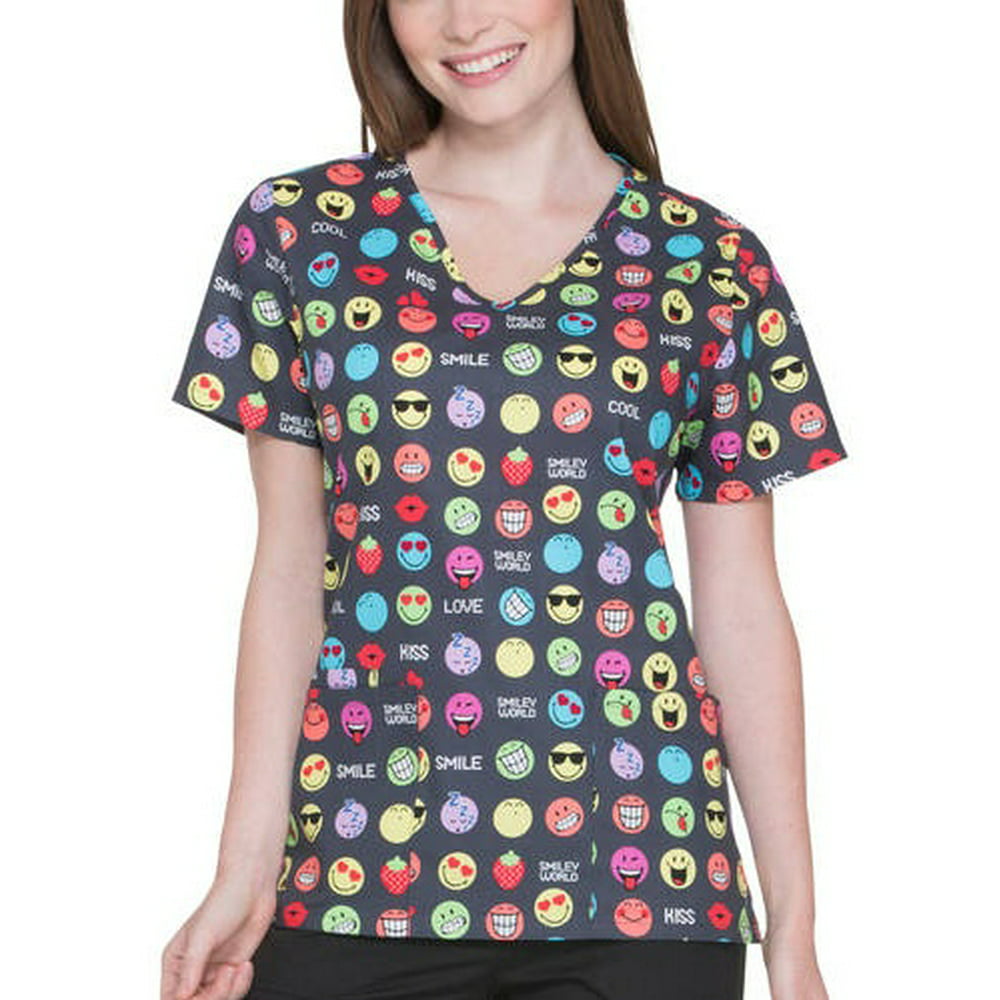 Scrubstar - Emoji Woman's Fashion Collection Digital Emoji V-Neck Scrub ...