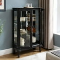 thumbnail image 3 of CQSXDA Vintage Charm Lighted Curio Cabinet Black MDF Glass 43" Display Furniture with Adjustable Shelves, 3 of 16