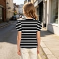 thumbnail image 5 of Mifsaly Girls Striped T-Shirts Kids Puff Sleeve Crewneck Pullover Tops Classic Comfortable Summer Casual Blouses, 5 of 8