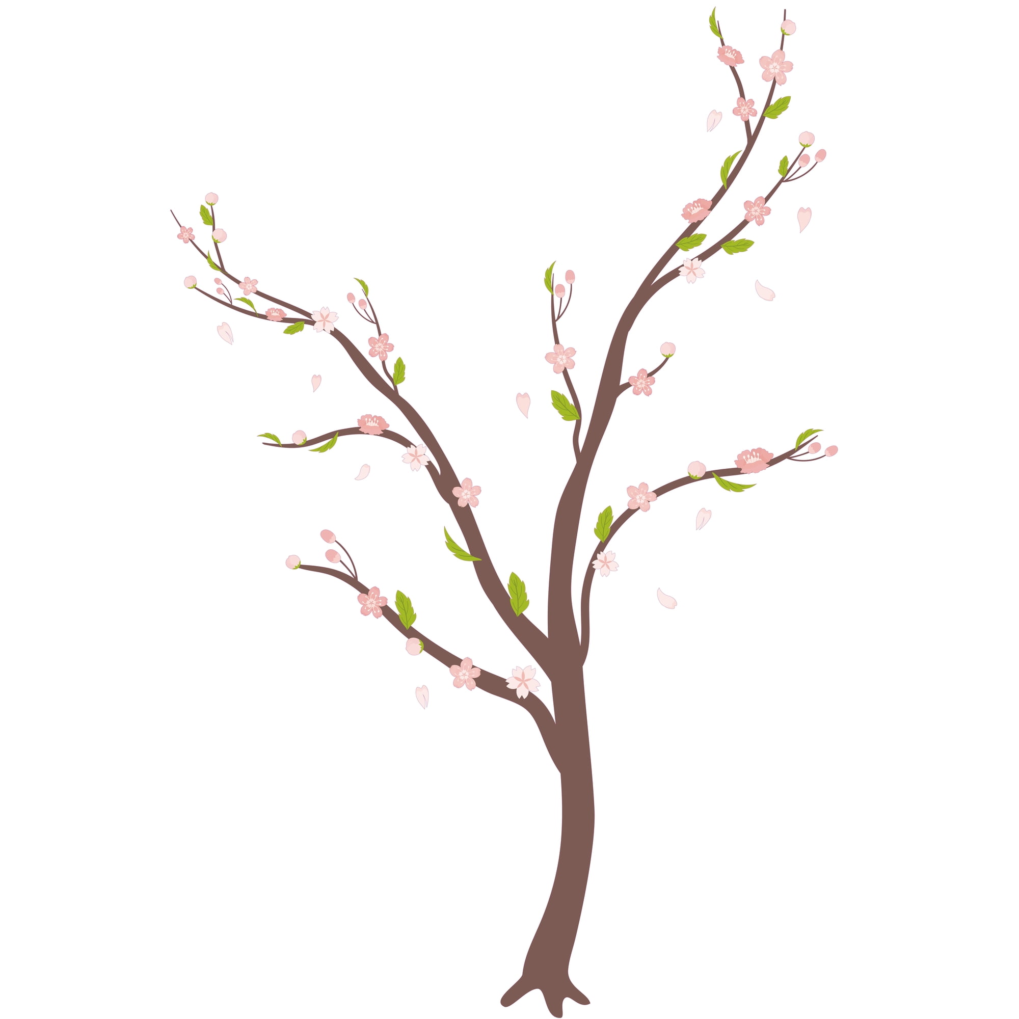 Vinyl Cherry Blossom Tree 20" x 29" Adhesive Wall Decoration Sticker Pink Flowers Green Leaves Design Easy To Apply Home Bedroom Living Room Wall Decal