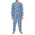 thumbnail image 3 of Honeii Blue Butterflies Pattern Mens Pajamas Set,2pcs Men's Lounge Long Sleeve Sleep Shirt and Pajama Bottoms Sleepwear Set,Mens Pjs Sets-Small, 3 of 7