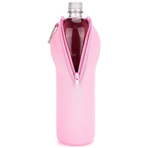 Linkidea Disposable Water Bottle Sleeve Compatible with Smartwater 33.8 Fl Oz, LIFEWTR 33.8 Fl Oz, Insulated Neoprene Plastic Bottled Water Cover Holder with Lockable Zipper, Pink