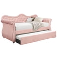 thumbnail image 3 of Twin Size Daybed with Twin Trundle Bed, Tufted Upholstered Sofa Bed with Side Armrest & Wood Slats Support, Wooden Home Bed Frame for Living Room Guest Room Bedroom, No Box Spring Required, Pink, 3 of 6