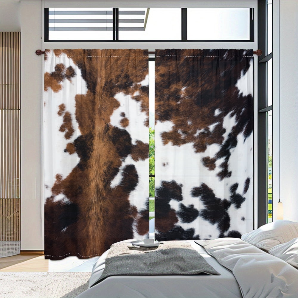 WNOOHIY Vintage Country Farm White Brown Cow Cowhide Print  Curtain for Bedroom and Living Room, Set of 2 Panels