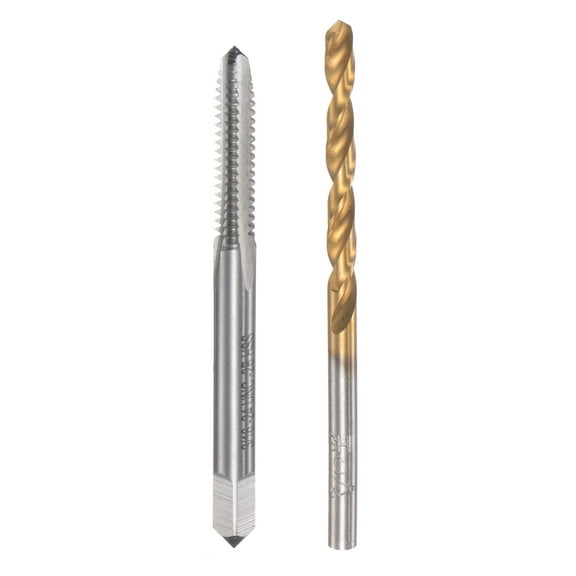 Uxcell 3/16 24 UNC Straight Flute Tap and 3.7mm Drill Bit Set High Speed Steel Titanium Plated