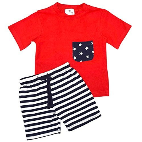 Unique Baby Boys 4th of July Patriotic 2Piece Summer Outfit (4t, Red