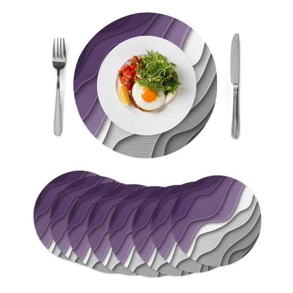 Purple Grey Ombre Round Placemats Set of 8 for Dinning Tables,Heat-proof Braided Table Mats 13 Inch,Modern Geometric Abstract Aesthetics Cream Washable Place Mat for Kitchen Restaurant Party Table