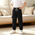 thumbnail image 5 of XAOFW Slim Fit Boys Cargo Pant With Elastic Drawstring Waist Solid Color Straight Leg Trousers Kids Back To School Jogger Pants Comfortable Bottom 9-10 Years, 5 of 7