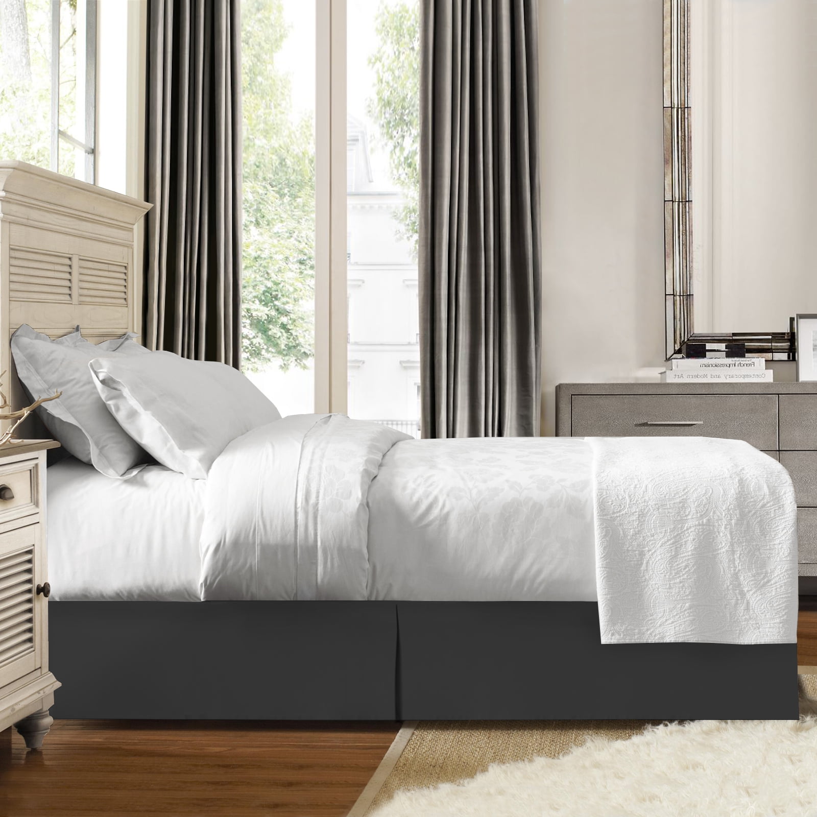 TIFEE Tailored Bed Skirt, Gray Microfiber Pleated, Queen