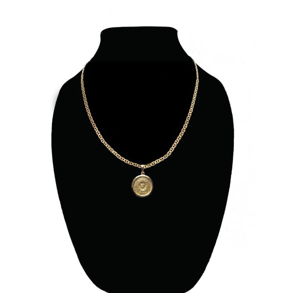 14k Bonded Gold Mariner Chain with Mayan Coin Pendant, Best Unisex Christmas Gift for Women, Men, Mother, Father, Girlfriend, Boyfriend, Her, Him, 14k Necklace with Charm, Best jewelry Gifts