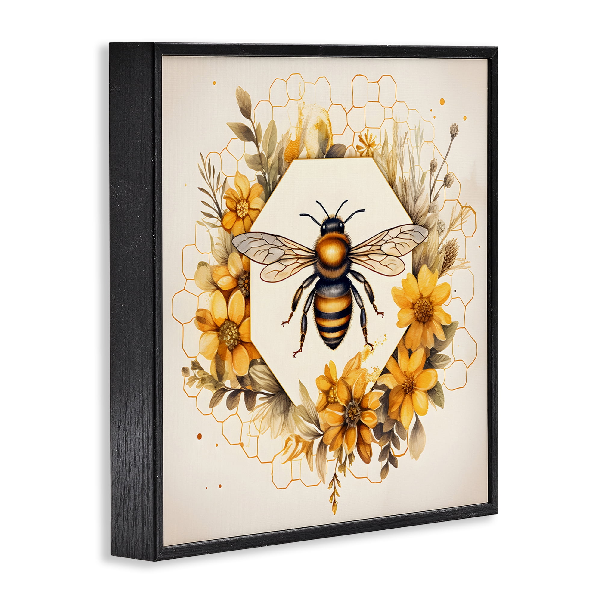 Stupell Industries Hexagon Bee Wreath Animals & Insects Painting Black Framed Art Print Wall Art, 24 x 24
