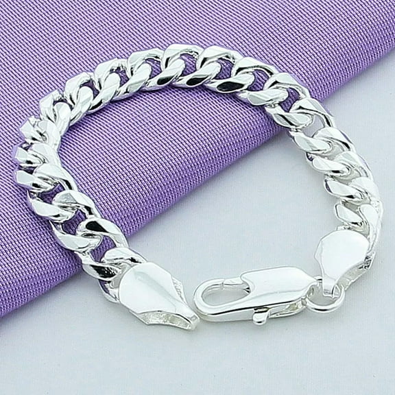 GKNET Men's 925 Silver Filled 10mm Cuban Thick Chain Bracelet Bangle Classic Jewelry