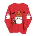 thumbnail image 2 of Women's Cute Ghost Halloween Sweatshirts Knit Beanie Graphic Crewneck Pullover Tops Long Sleeve Fall Shirts with Sleeve Prints Spooky Season Casual Clothing, 2 of 6