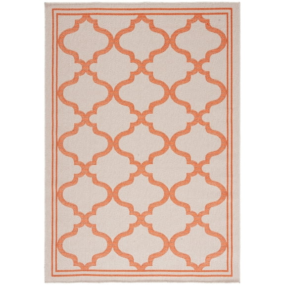 SAFAVIEH Machine Washable Rug Indoor/Outdoor Bermuda Collection - Bermuda Tamaya Geometric Machine Washable Indoor/Outdoor Area Rug, Ivory/Rust, 6'7" x 6'7" Round