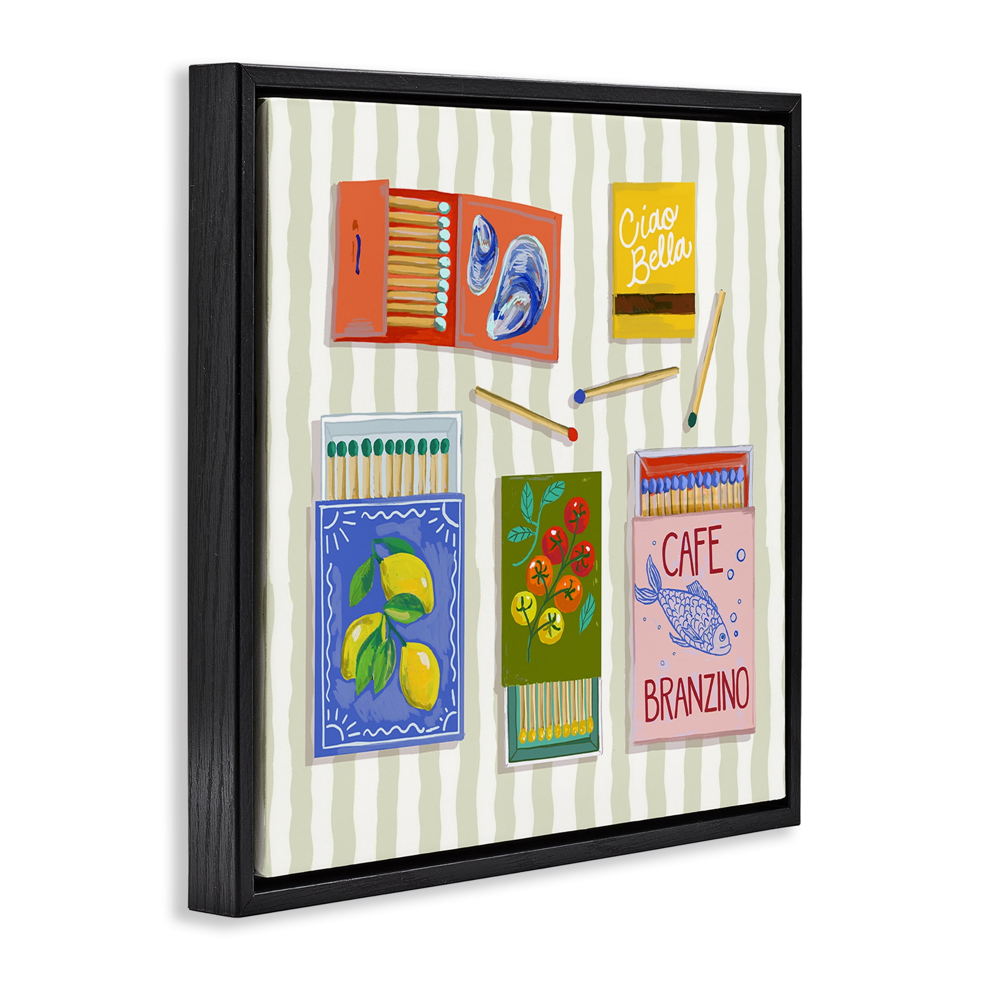 Stupell Industries Ciao Bella Seaside Matchboxes Black Framed Floater Canvas Wall Art, design by Rachel Nerney