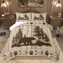 Manfei Wildlife Bear Print Bedding Comforter Set, Western Hippie Aztec Twin Comforter Sets, Countryside Animal Reversible Bedding Set, Breathable Home Decor, 2-Piece