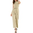 thumbnail image 2 of MODA NOVA Juniors Ankle Tie Waist Workwear Button Front Sleeveless Jumpsuit, 2 of 6