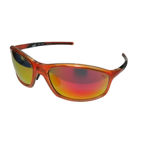 New Puma 15194 Mens Wrap Full-Rim Mirrored Orange / Black 100% UV UVB Protection Stunning Modern Sunnies Shades Frame Mirrored Blue Lenses 63-17-125 Sunglasses/Sun Glasses