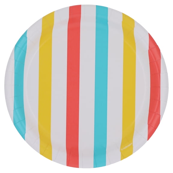 Way to Celebrate Outdoor Fun Lunch Paper Plates, 7", Multicolor Stripes, 24 Count