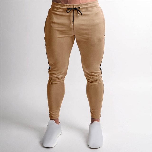 Pantalones largos de moda para hombre con cordón ajustable para fitness, deportes al aire libre, pies pequeños, costuras laterales, pantalones ajustados elásticos, pantalones largos para hombre, polié