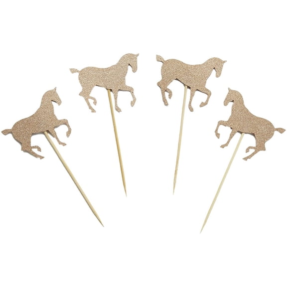 10pcs Rose Gold/Gold Glitter Horse Cupcake Topper for Birthday Party Baby Shower Cake Decoration (Rose Gold)