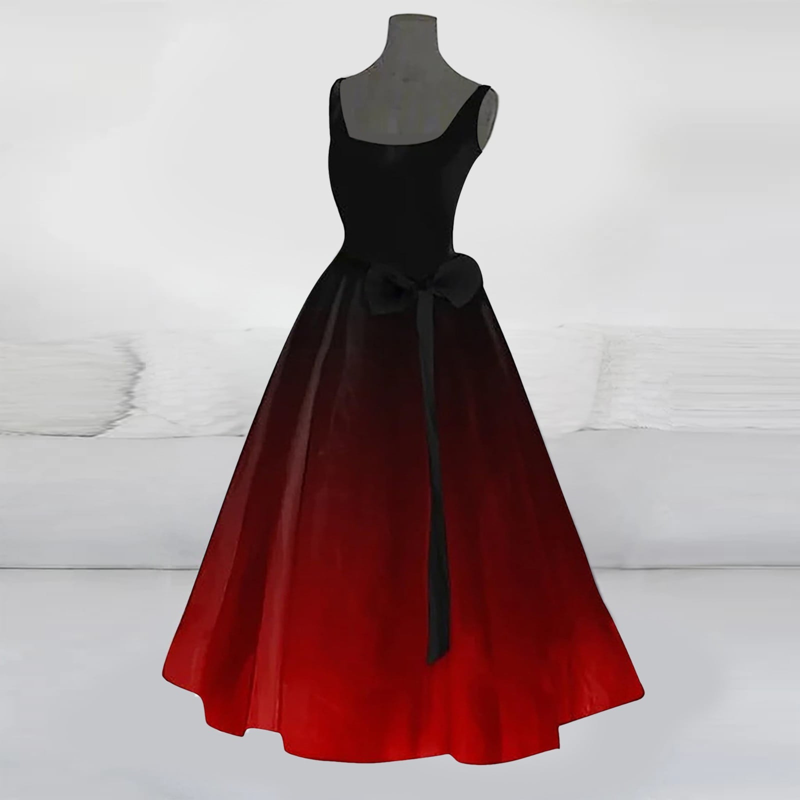red and black ombre prom dress VBEWZET Women Satin Bow Waist Swing Dress, Sleeveless Square Neck Gradient Print Midi Party Brick XXXL Sparkly A-line Scoop Neck pair:sloane-c-shape-hoop-earrings-gold Size:US 0 (XS) Radiate sophistication and captivate