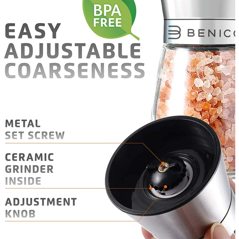 Beautiful Stainless Steel Salt & Pepper Grinders Refillable Set - Two –  Benicci