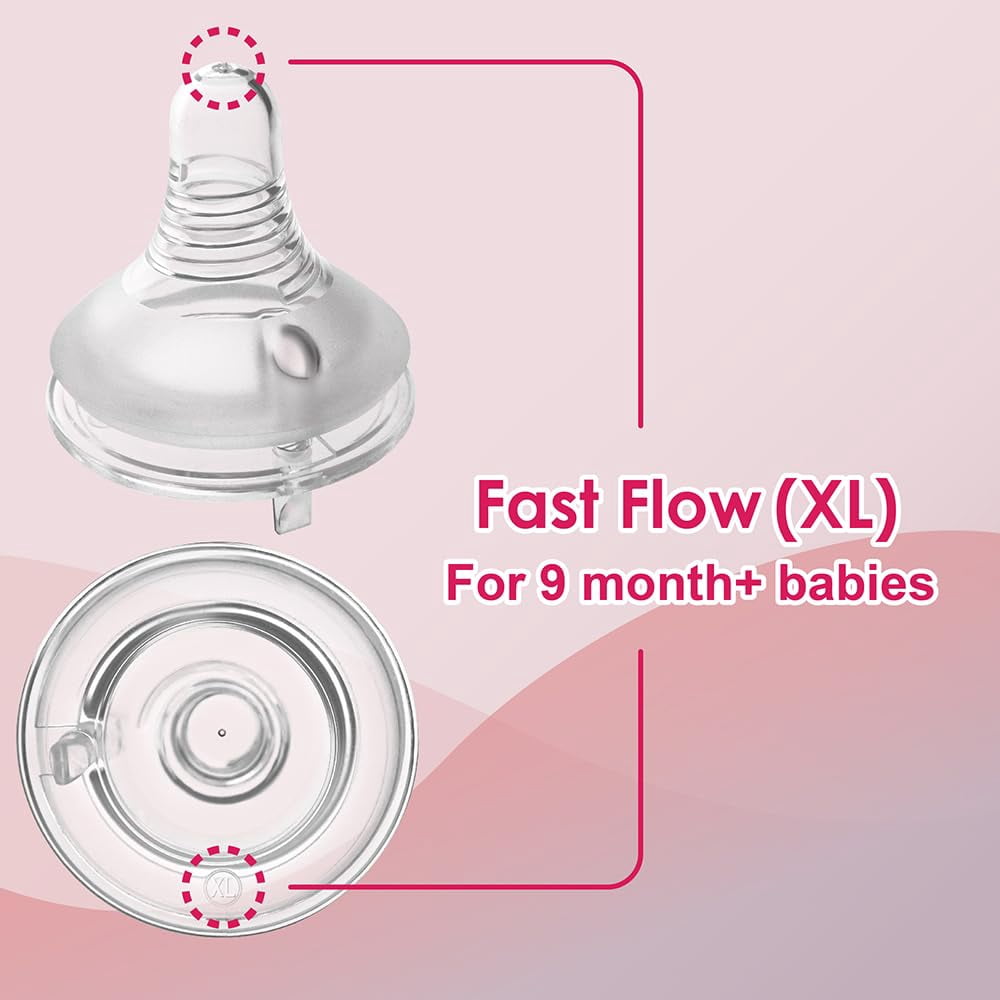 Nenesupply 4pc NaturalFit Baby Bottle Nipple Level 5 Flow 5 Size XL Nipple for 9 Month+. Babies. Wide Neck With Anti Colic Vented Valve Work with Nenesupply NaturalFit Bottles