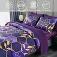 thumbnail image 2 of RYNGHIPY 3 PCS Purple Gold King Comforter Set, Marble Geometric Honeycomb Theme Decor Yellow Leaf Bedding Set, Modern Foil Print Bed Set (Purple King), 2 of 9