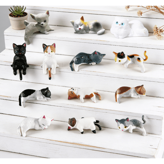 Mini Cat Desk Figurines – Set of 13 Adorable Handcrafted Kittens for Your Workspace, Cute Resin Cat Car Dashboard Decoration, Mini Cats Ornament for Computer Monitor Mirror Home Desk Office