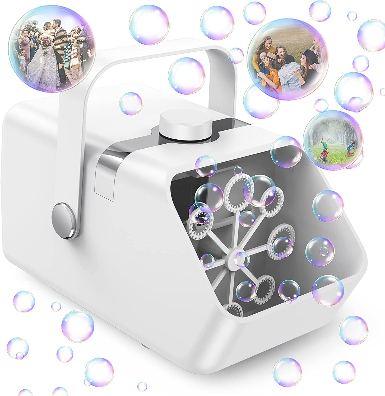 Portable Bubble Maker with 6000+ Bubbles/Min Rotation Button Electric Bubble Machine NTHJOYS Automatic Bubble Blower for Kids 2 Speeds Bubble Toys for Outdoor Indoor Party Wedding Birthday 