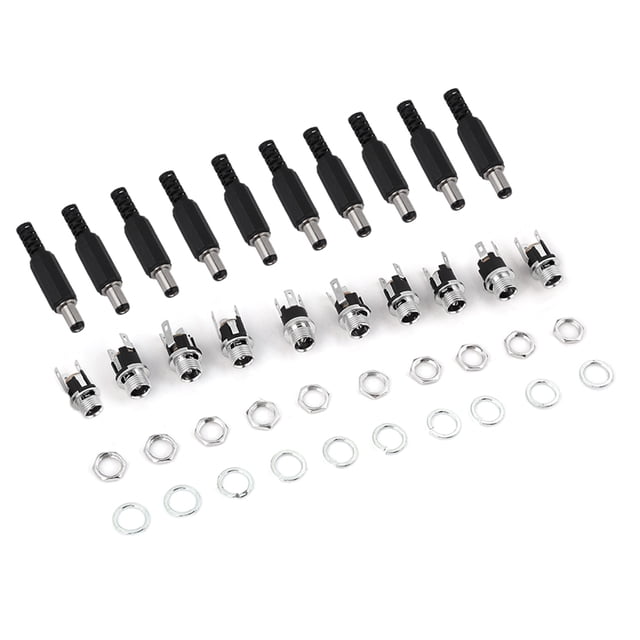 Adaptador de enchufe de alimentación de CC, 10 pares, conector adaptador de enchufe de 12 V de 2,1 x 5,5 mm, resistente y duradero