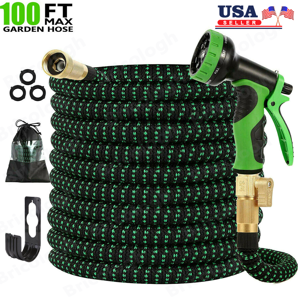 Garden Hose 100 feet Expandable Green Lightweight Heavy Duty Flexible