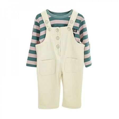 

Clearance Autumn Toddler Girls Clothes Set Baby Girls Kids Stripe Long Sleeve T Shirt tops+Suspenders Trousers 2 Pcs Children Clothing