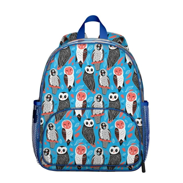 Owl Student Backpack – Cute Snowy Owl Big Eyes Cartoon Print With Night Pattern Design For Student
