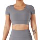 thumbnail image 1 of Trajes de entrenamiento acanalados para mujer, 2 piezas, manga corta, top corto de secado rápido para correr, fitness, yoga, 1 of 6
