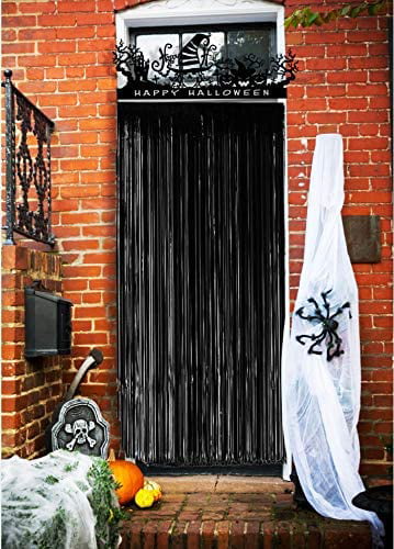 CCINEE Halloween Door Curtain Black Shiny Foil Party Decorations Skull Entrance Door Curtain for Decoration