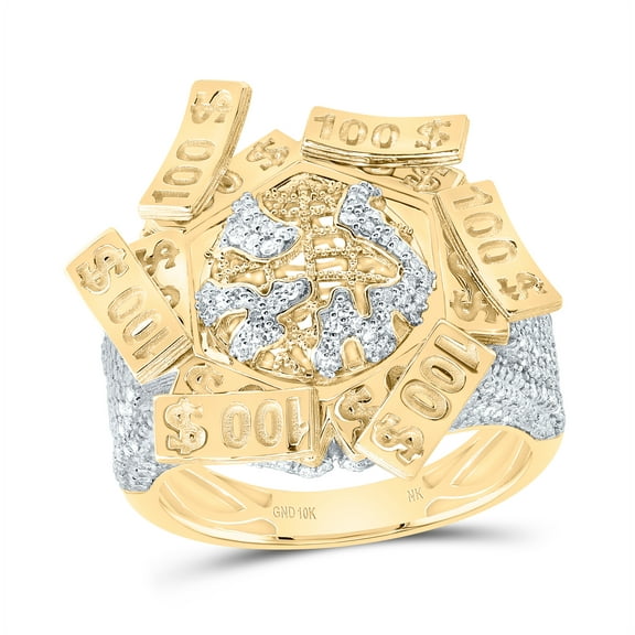 10kt Yellow Gold 1 Cttw Natural Diamond World Map Men's Ring, Men Size: 8-12
