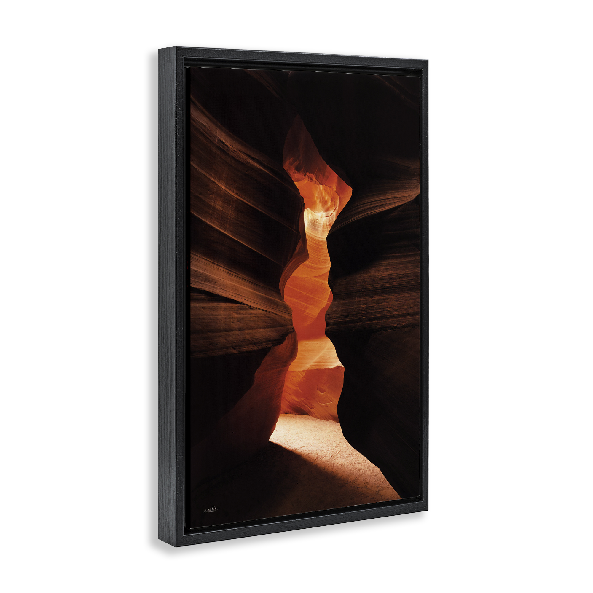 Stupell Industries Sunlit Canyon Cave Landscape Photography Black Floater Framed Art Print Wall Art, 21 x 31