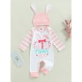 thumbnail image 2 of Bagilaanoe Newborn Baby Girl Easter Jumpsuit Rabbit Letter Print Long Sleeve Bodysuit + Hat 3M 6M 9M 12M Infant One Piece Romper, 2 of 7