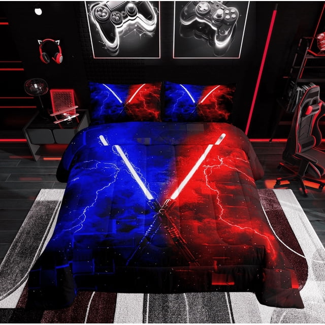 Erosebridal Ensemble de Douillette Grand Galaxy Lightsaber, Couette Moderne Rectangulaire en Duvet, Décor Futuriste, Réversible 3 Pièces