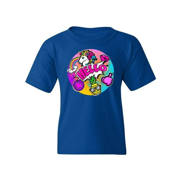 Hello, Comic Style Icons T-Shirt Juniors -Image by Shutterstock, x-Small