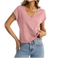 thumbnail image 2 of DPTALR George Women's Summer V-Neck Short Sleeve T-Shirts,Dressy Casual Loose Fit Cute Trendy Fashion Tops,Pink,Size M, 2 of 7