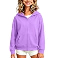 thumbnail image 5 of Atogsazn Childrens Girls Full Zip Hoodies Kids Casual Oversized Long Sleeve Hooded Sweatshirt Fall Winter Tops Clothes Purple 7-8 Years Fashion, 5 of 5