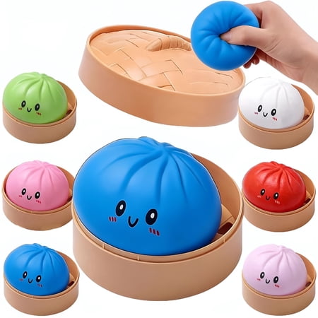 CYFW Giant Dumpling Squeezable 4 Inch Jumbo Dumpling Stress Ball Rainbow Mystery Squeezable Bun Soft Squeeze Decompression Dough for Adults Anxiety Relief Fidget Stress Balls for Adults