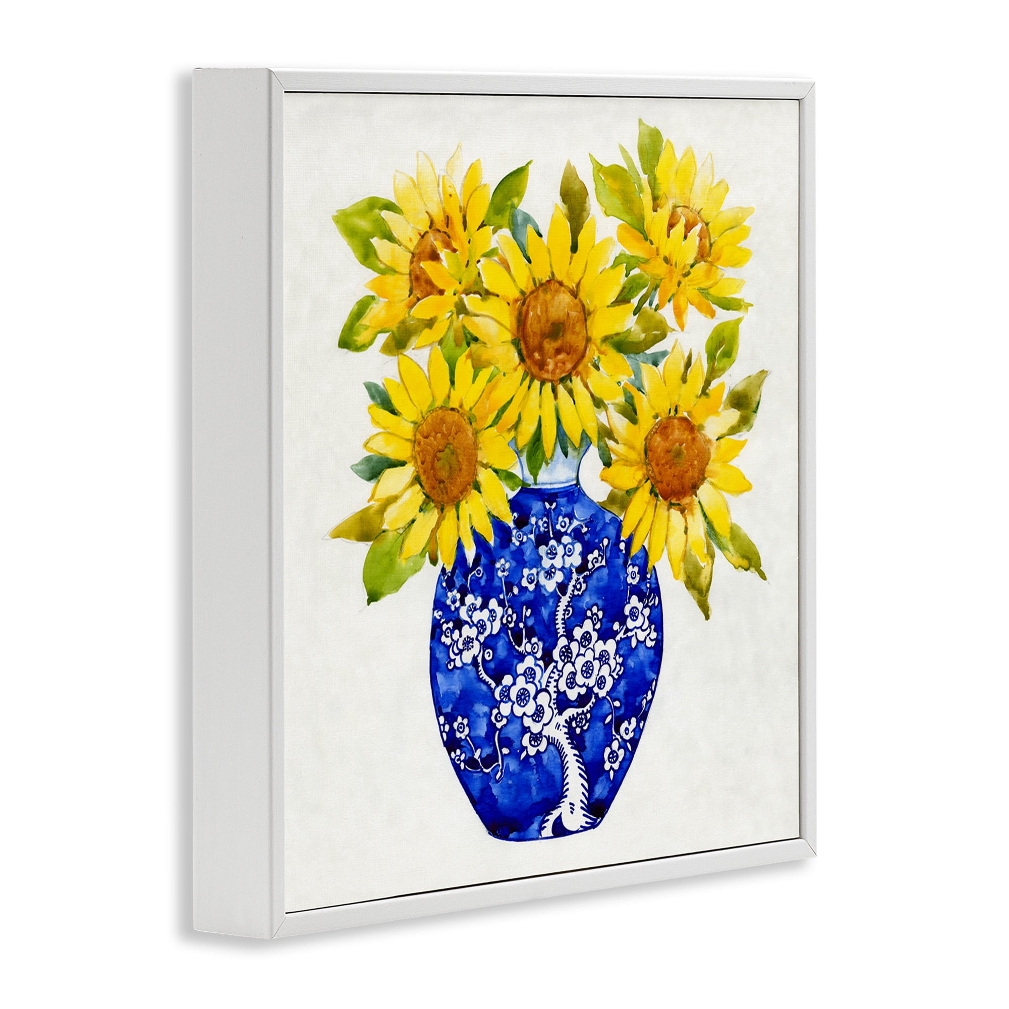 Stupell Industries Watercolor Sunflower Bouquet Botanical & Floral Painting White Framed Art Print Wall Art, 17 x 17