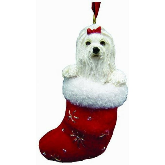 Maltese Christmas Stocking Ornament with "Santa's Little Pals" Hand Painted